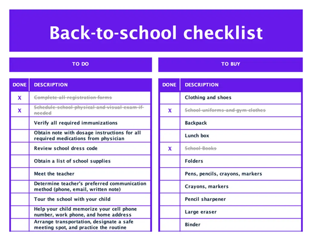 Back to school checklist preview