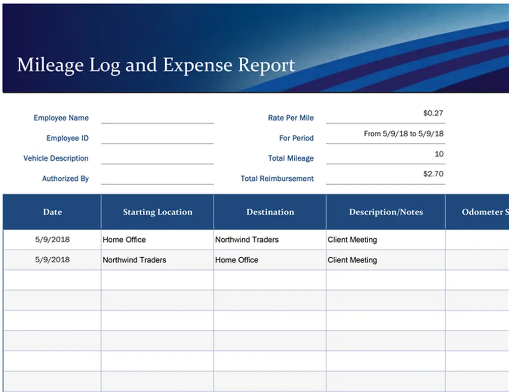 Basic mileage and expense report preview